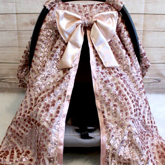 Lux Bambini Rose Gold Geo Sequin Baby Carseat Canopy Cover Baby Shower Gift Girl